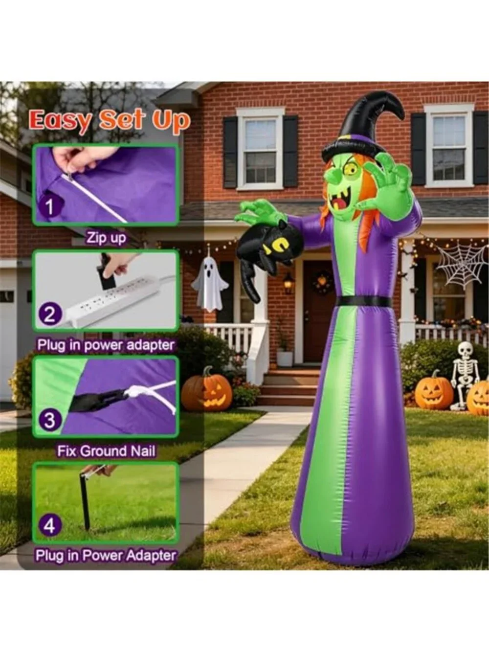 12 FT Giant Halloween Inflatables Witch Outdoor Decoration-Huge Blow Up Spooky